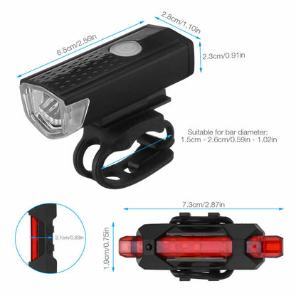 USB Rechargeable LED Bicycle Headlight and Rear Lamp Set