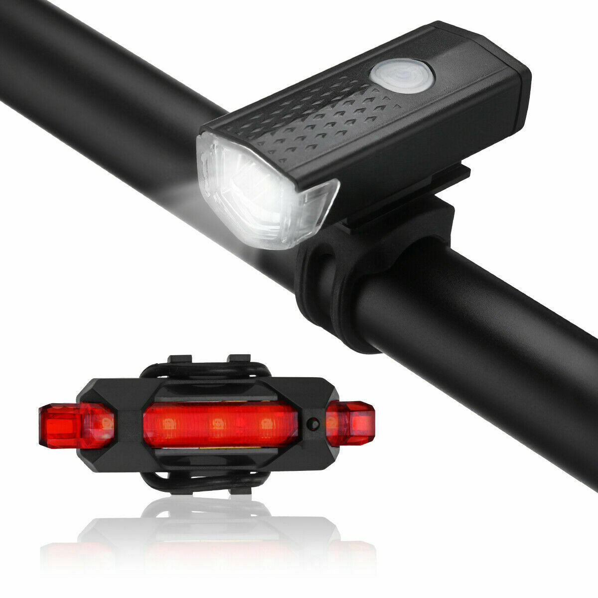 USB Rechargeable LED Bicycle Headlight and Rear Lamp Set