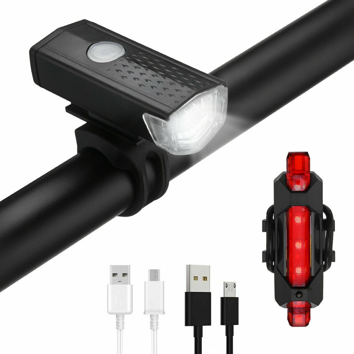 USB Rechargeable LED Bicycle Headlight and Rear Lamp Set