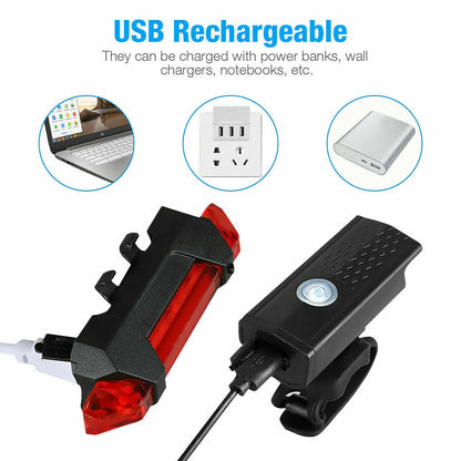 USB Rechargeable LED Bicycle Headlight and Rear Lamp Set