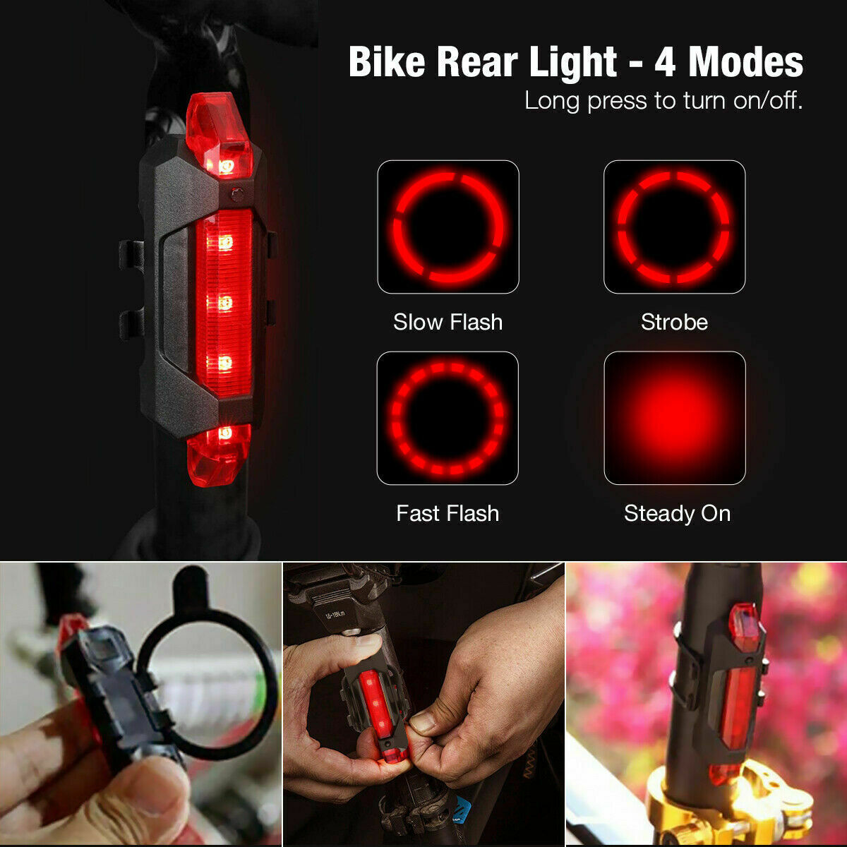 USB Rechargeable LED Bicycle Headlight and Rear Lamp Set