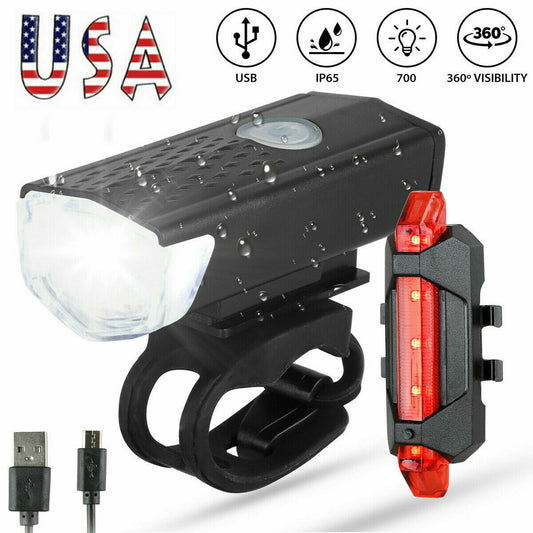 USB Rechargeable LED Bicycle Headlight and Rear Lamp Set